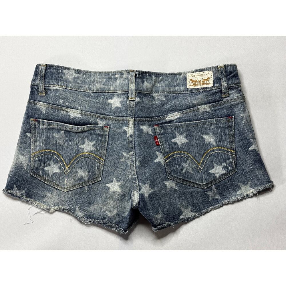 Levi's Women's Cut Off Star Print Blue Denim Shorty Shorts - Size 5 (31x2)* - Picture 2 of 5